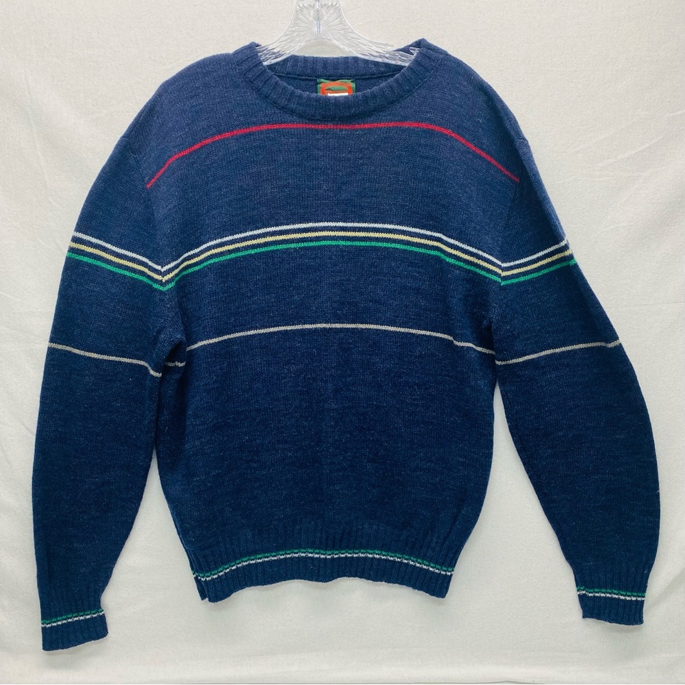 Royal North Mills Outfitters Mens XL Pullover Sweater Wool Blend Blue W/ Stripes